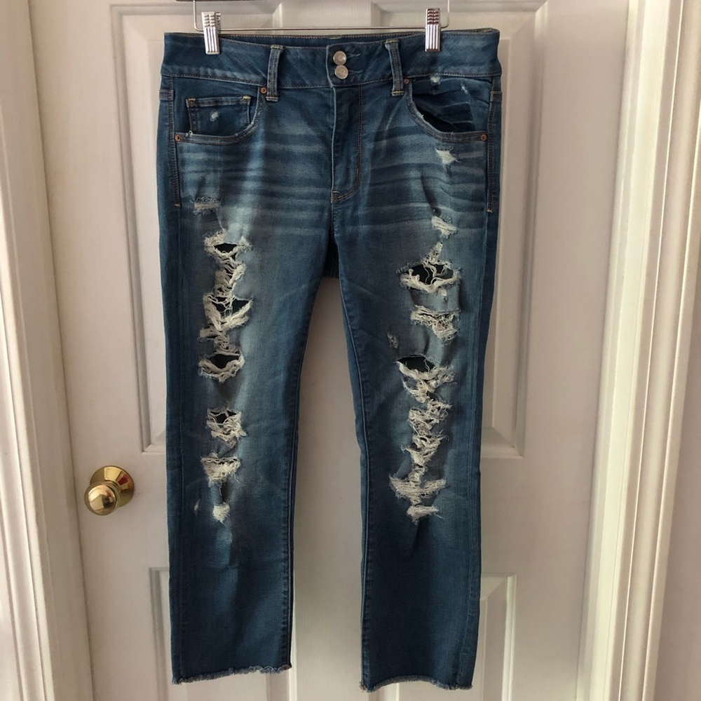 American Eagle Outfitters Blue Distressed Ankle Jeans